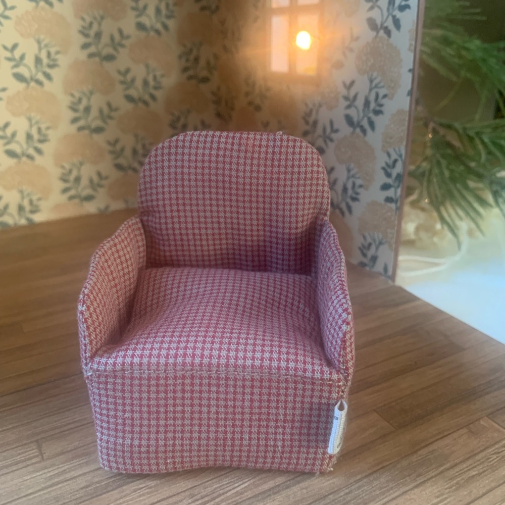 Maileg Red check Dollhouse Armchair
